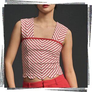 NWOT: Red & White Striped Square-Neck Cropped Top w Back Tie (S) by Maeve